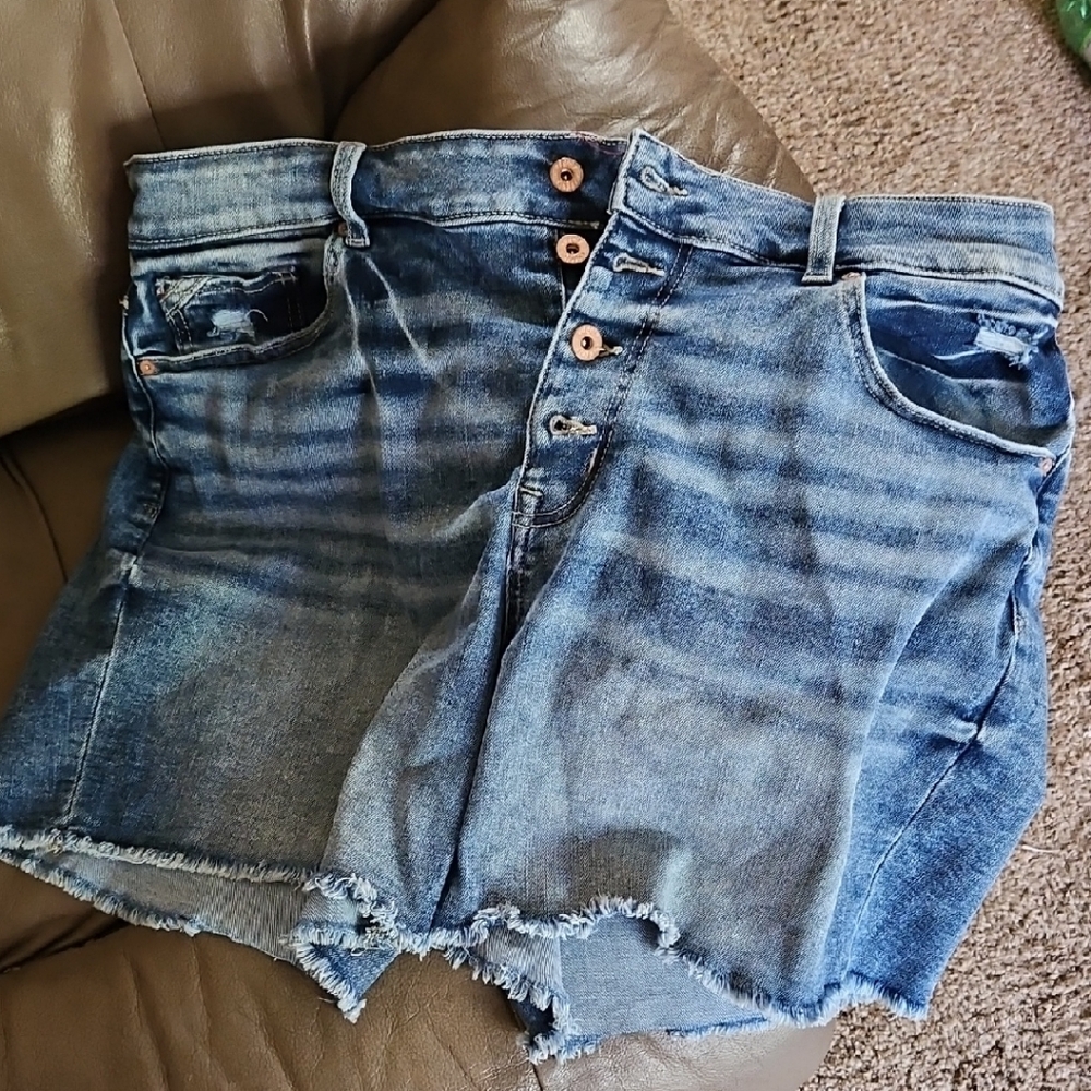 Distressed Blue Jean Shorts with Raw Hem